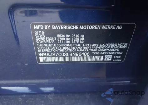 2020 BMW M550I xDrive from USA, damaged, VIN WBAJS7C03LBN96486